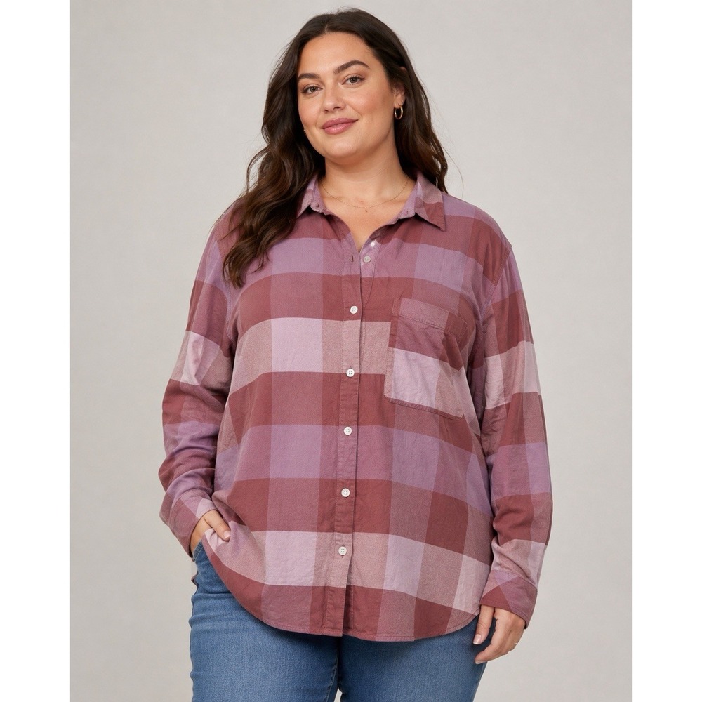Ava & Viv Mauve Plaid Button Front Shirt Oversized XXL Plus Size Lumberjack